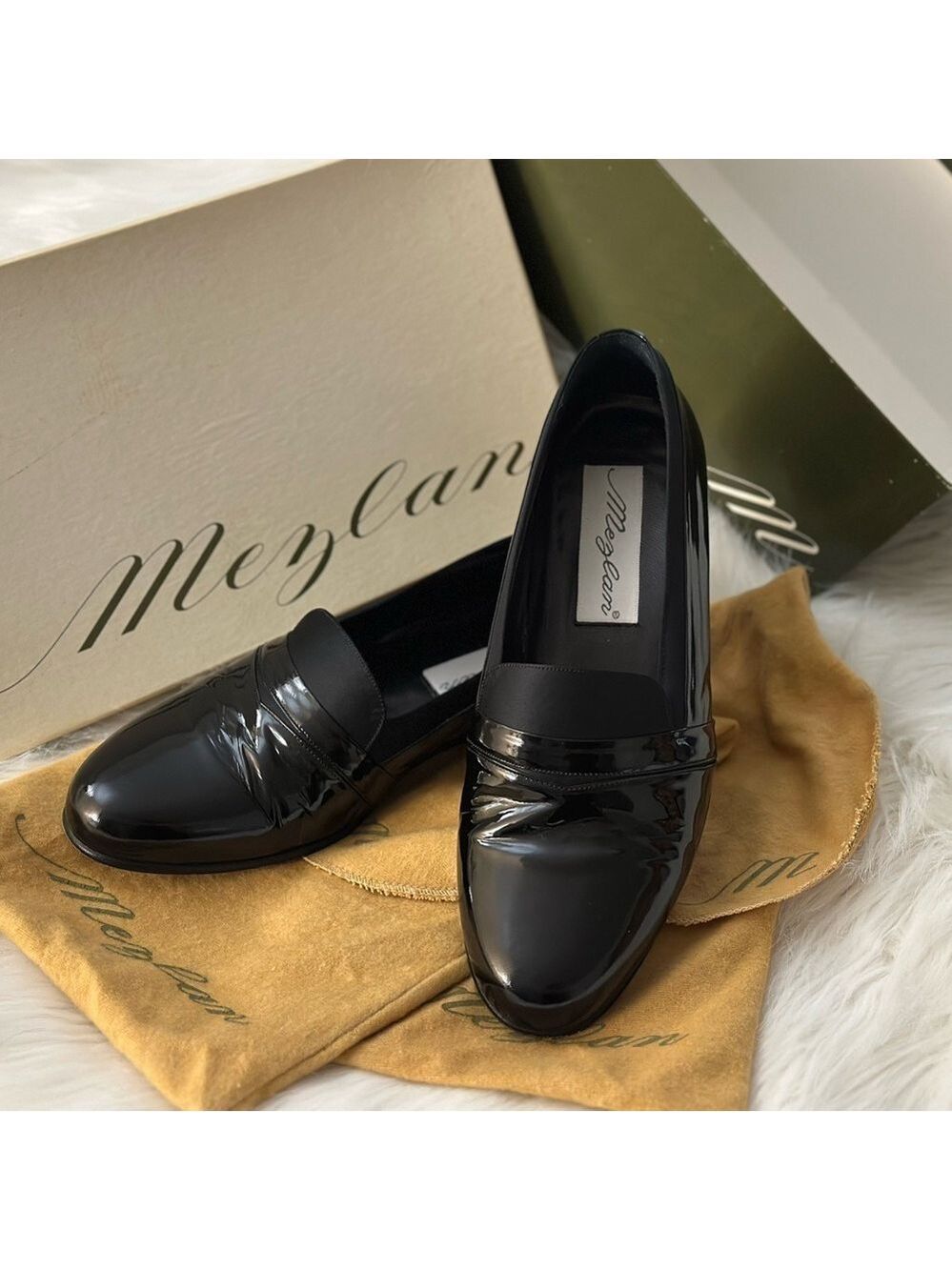 MENS MEZLAN MIRAGE SATIN & PATENT LEATHER PROM FORMAL SLIP ON LOAFER SIZE 7.5